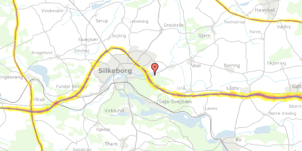 Trafikstøjkort på Skærbækvej 136, 8600 Silkeborg
