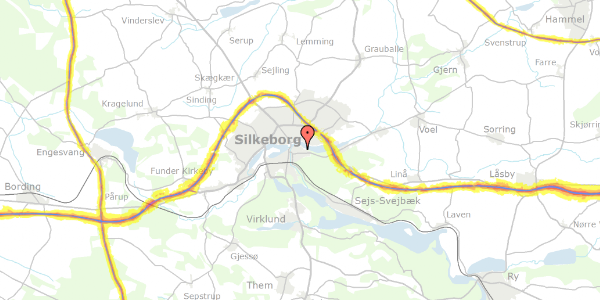 Trafikstøjkort på Sneppevej 17, 8600 Silkeborg