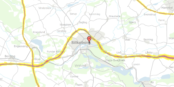 Trafikstøjkort på Sølystvej 9, 8600 Silkeborg