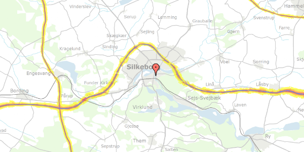 Trafikstøjkort på Tværgade 17B, 2. th, 8600 Silkeborg