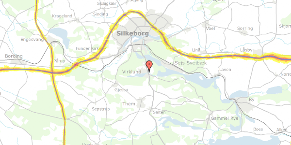 Trafikstøjkort på Vesterlundvej 11, 8600 Silkeborg