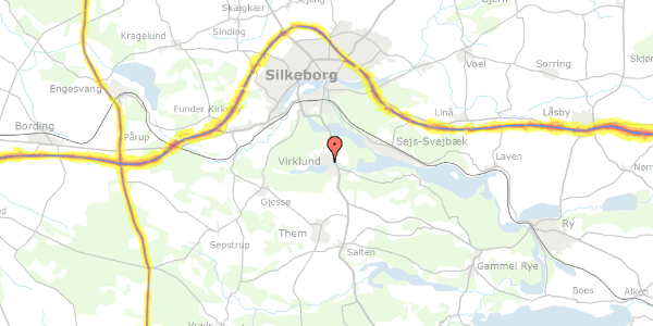 Trafikstøjkort på Vesterlundvej 28, 8600 Silkeborg