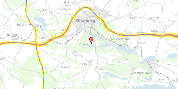 Trafikstøjkort på Vesterlundvej 82B, 8600 Silkeborg