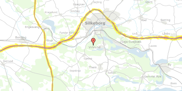 Trafikstøjkort på Vesterlundvej 98B, 8600 Silkeborg