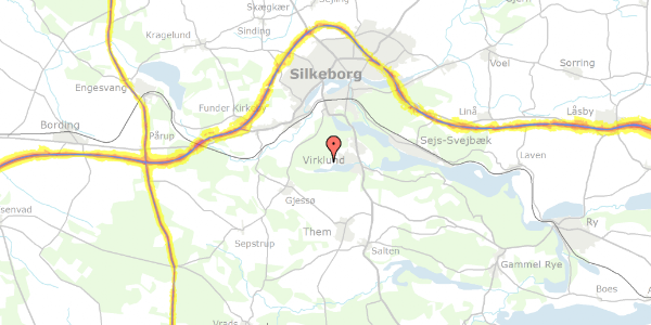 Trafikstøjkort på Vesterlundvej 194, 8600 Silkeborg