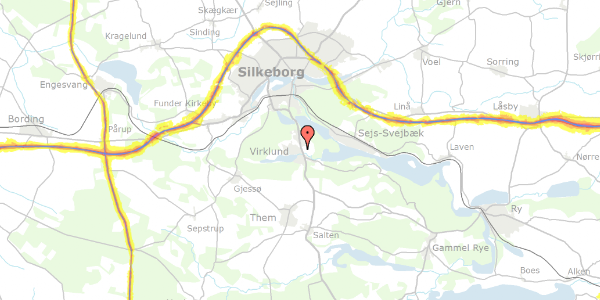 Trafikstøjkort på Virklundvej 4, 8600 Silkeborg