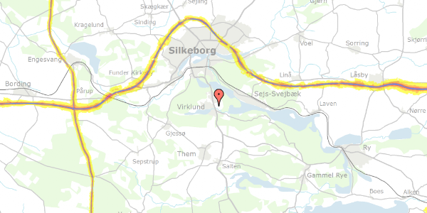 Trafikstøjkort på Virklundvej 7, 1. th, 8600 Silkeborg