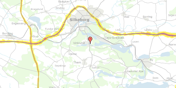 Trafikstøjkort på Virklundvej 21A, 8600 Silkeborg