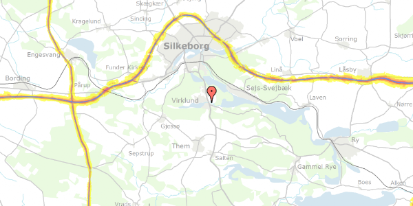 Trafikstøjkort på Virklundvej 23A, 8600 Silkeborg