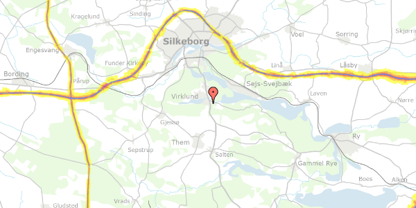 Trafikstøjkort på Virklundvej 58, 8600 Silkeborg