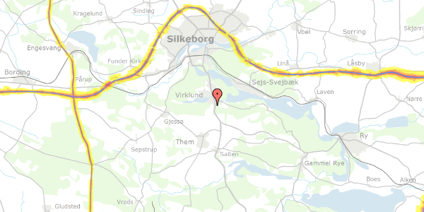 Trafikstøjkort på Voldbygårdvej 12, 8600 Silkeborg