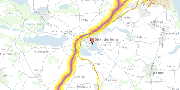 Trafikstøjkort på Adelgade 3, 8660 Skanderborg