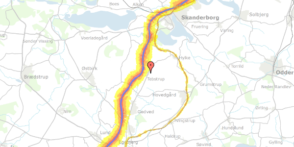 Trafikstøjkort på Bavnevænget 20, 8660 Skanderborg