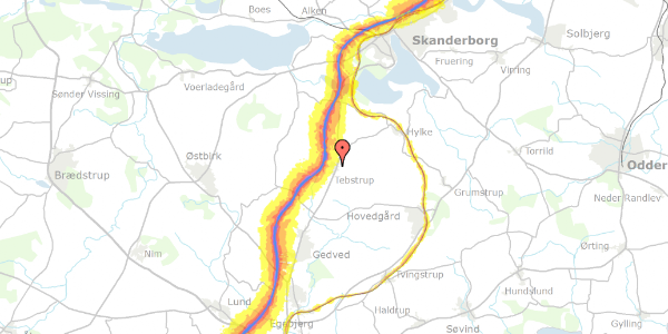 Trafikstøjkort på Bavnevænget 23, 8660 Skanderborg