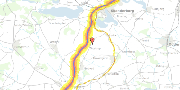 Trafikstøjkort på Bavnevænget 27, 8660 Skanderborg