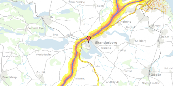 Trafikstøjkort på Bie Rasmussens Vænge 5, 8660 Skanderborg