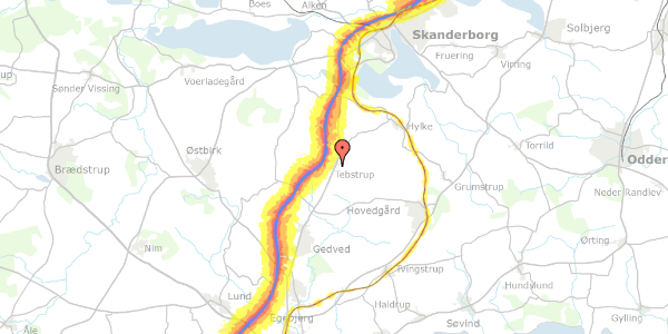 Trafikstøjkort på Bjerggårdsvej 3, 8660 Skanderborg