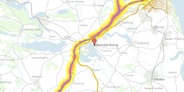 Trafikstøjkort på Blåbærvænget 6, 8660 Skanderborg