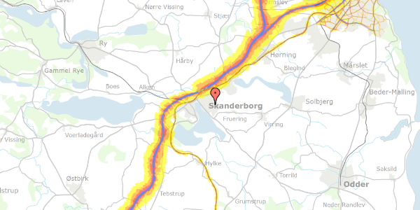 Trafikstøjkort på Bogfinkevej 10, 8660 Skanderborg