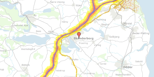 Trafikstøjkort på Bævervej 7, 8660 Skanderborg