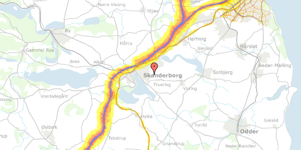 Trafikstøjkort på Bævervej 19, 8660 Skanderborg