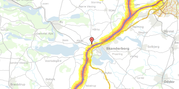 Trafikstøjkort på Christiansmindevej 34, 8660 Skanderborg