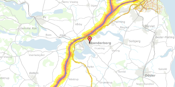 Trafikstøjkort på Elmevej 3, 8660 Skanderborg