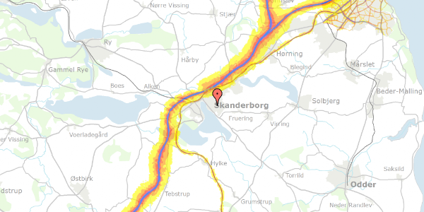 Trafikstøjkort på Elmevej 7, 8660 Skanderborg