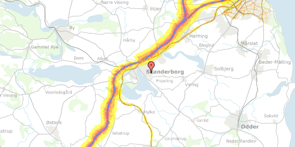 Trafikstøjkort på Gyvelvej 8, 8660 Skanderborg