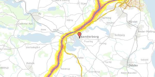 Trafikstøjkort på Hasselvænget 6, 8660 Skanderborg