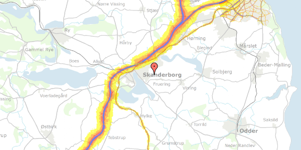 Trafikstøjkort på Holtskovgårdsvej 9, 8660 Skanderborg