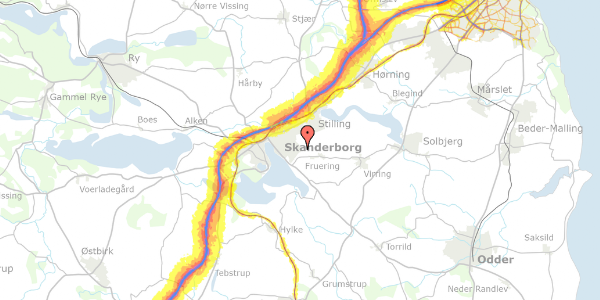 Trafikstøjkort på Holtskovgårdsvej 10, 8660 Skanderborg