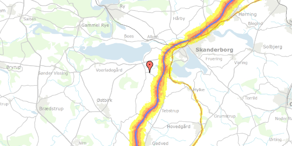 Trafikstøjkort på Horndrupvej 45, 8660 Skanderborg