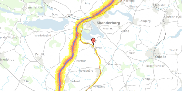 Trafikstøjkort på Hylkevej 33, 8660 Skanderborg