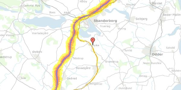 Trafikstøjkort på Hylkevej 71, 8660 Skanderborg