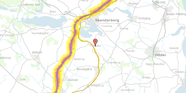 Trafikstøjkort på Hylkevej 110, 8660 Skanderborg