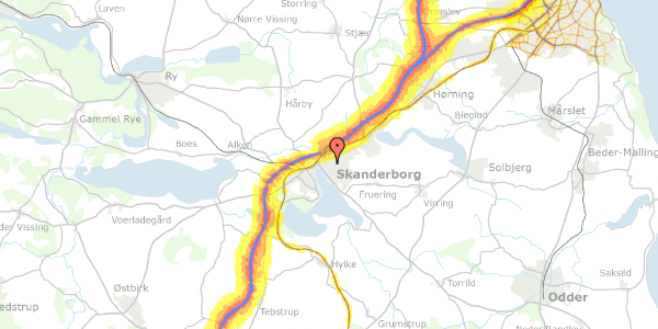 Trafikstøjkort på Højvangens Torv 4, 8660 Skanderborg