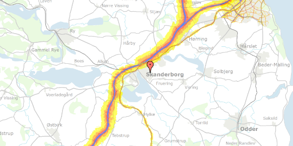 Trafikstøjkort på Jens Baggesens Vej 5, 8660 Skanderborg