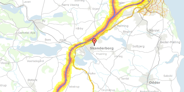 Trafikstøjkort på Johan Skjoldborgs Vej 1, 8660 Skanderborg