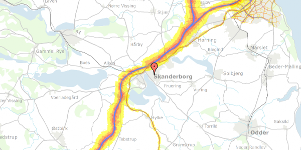 Trafikstøjkort på Kildeparken 36, 8660 Skanderborg