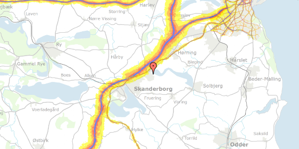 Trafikstøjkort på Kærgårdsvej 1, 8660 Skanderborg