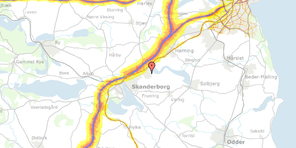 Trafikstøjkort på Kærvej 20, 8660 Skanderborg