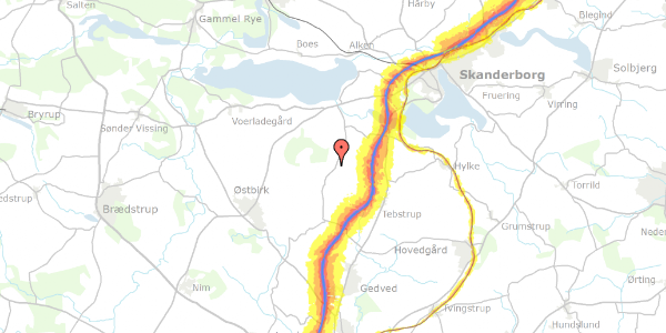 Trafikstøjkort på Lille Tåningvej 16, 8660 Skanderborg