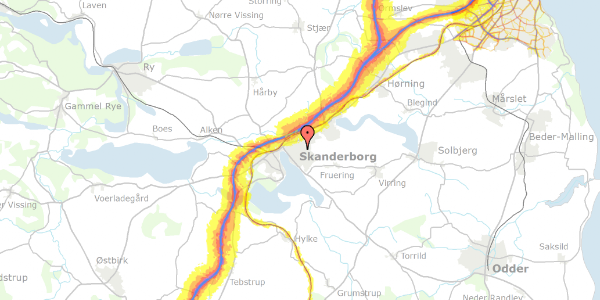 Trafikstøjkort på Ludvig Holbergs Vej 4, 8660 Skanderborg