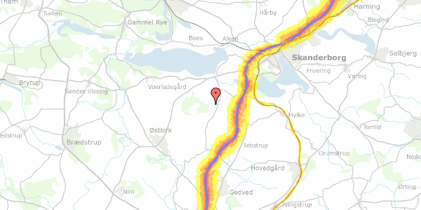 Trafikstøjkort på Lundumvej 9, 8660 Skanderborg