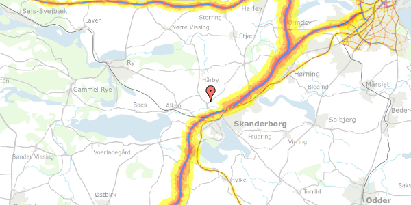 Trafikstøjkort på Låsbyvej 32, 8660 Skanderborg