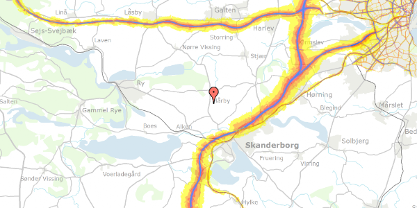 Trafikstøjkort på Låsbyvej 73, 8660 Skanderborg