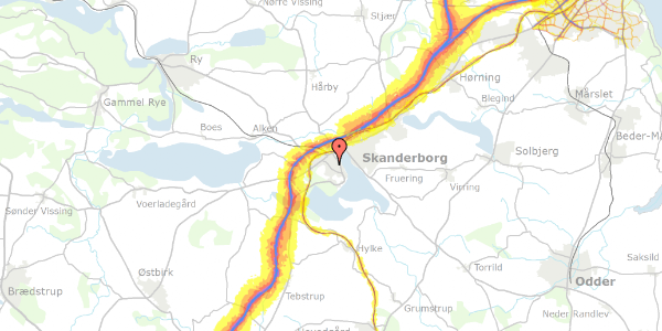 Trafikstøjkort på Mågevej 10, 8660 Skanderborg