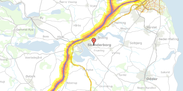 Trafikstøjkort på Mårvej 1, 8660 Skanderborg