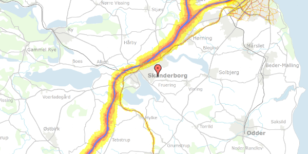 Trafikstøjkort på Mårvej 7, 8660 Skanderborg